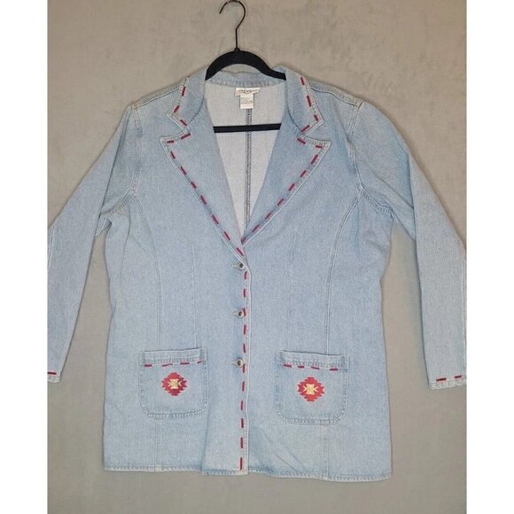 CERVELLE Jackets & Blazers - Cervelle Vintage Women's Denim Jacket Size L Blue Jean Blazer Southwestern Aztec